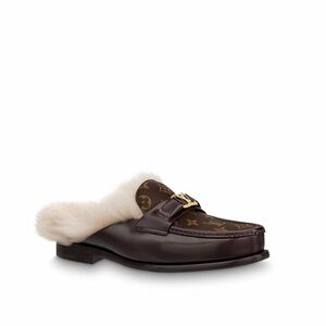 LOUIS VUITTON FUR TRIM LOAFERS BROWN